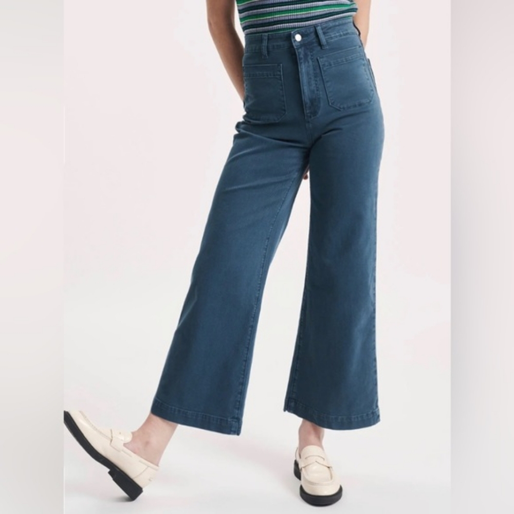 Rolla's Sailor Ankle Wide Straight Leg Jeans Petrol Blue - Picture 5 of 7